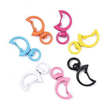 Spray Painted Alloy Swivel Snap Hooks Clasps, Cadmium Free & Nickel Free & Lead Free, Moon, Mixed Color, 34x19x6mm, Hole: 5x9mm