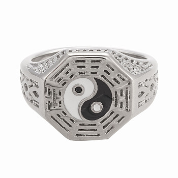 Men's Titanium Steel Finger Rings, Yin Yang Rings, with Enamel, Gossip, Antique Silver, Size 11, Inner Diameter: 21.3mm, Ring Surface: 15x15mm