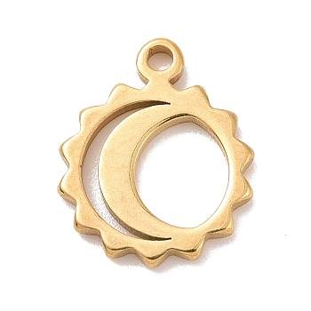 304 Stainless Steel Charms, Sun with Moon Charms, Golden, 11.5x9.5x1mm, Hole: 1.2mm