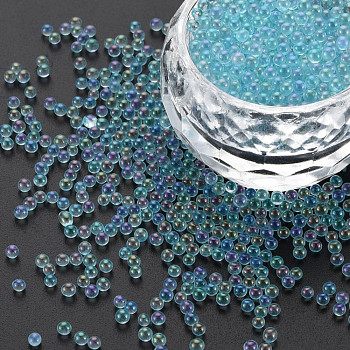 DIY 3D Nail Art Decoration Mini Glass Beads, Tiny Caviar Nail Beads, AB Color Plated, Round, Sky Blue, 2mm, about 450g/bag