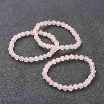Natural Rose Quartz Beaded Stretch Bracelets, Round, Beads: 6~6.5mm, Inner Diameter: 2-1/4 inch(5.55cm)