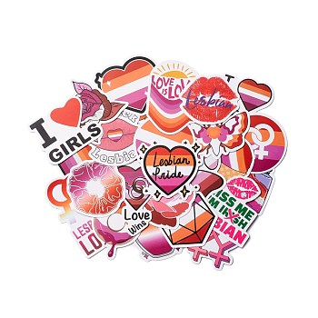 Cartoon Lesbian Pride Theme Paper Stickers Set, Waterproof Adhesive Label Stickers, for Water Bottles, Laptop, Luggage, Cup, Computer, Mobile Phone, Skateboard, Guitar Stickers Decor, Mixed Color, 3.2~7.5x3.8~7.4x0.02cm, 50pcs/bag
