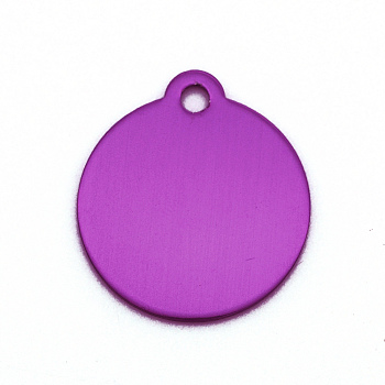 Colored Aluminum Pendants, Laser Cut, Double Sided Dog Pet Name Phone Number ID Tag Charm, Flat Round, Blue Violet, 36x31.5x1mm, Hole: 3mm