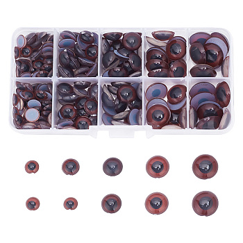 Plastic Craft Eyes Cabochons, Doll Making Accessories, Half Round, Coconut Brown, 8~16x3~4.5mm, 240pcs/box