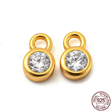 Real 18K Gold Plated Clear Flat Round Sterling Silver+Cubic Zirconia Charms