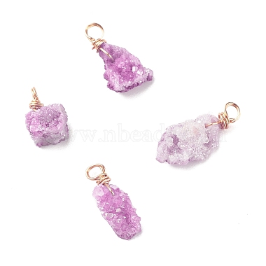 Golden Violet Nuggets Agate+Crystal Pendants