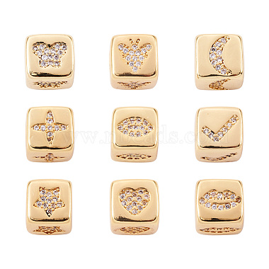 9 pièces 9 style laiton micro pavé de perles européennes de zircone cubique(ZIRC-PJ0001-05)-2