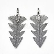 Iron Pendants, Electroplate Natural Leaf, Leaf, Gunmetal Plated, 48~50x20x1.5mm, Hole: 3x5.5mm(IFIN-T006-15B)