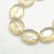 Faceted Electroplate Crystal Glass Oval Beads Strands, Rainbow Color Plated, Pale Goldenrod, 24x20x10mm, Hole: 1mm, about 30pcs/strand, 28.3 inch(X-EGLA-F060B-01)
