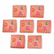 Opaque Epoxy Resin Cabochons, Imitation Food, Biscuits with Letter, Salmon, 22.5x22.5x6.5mm(CRES-S358-61)