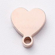 Vacuum Plating 304 Stainless Steel Stamping Blank Tag Charms, Manual Polishing, Heart, Rose Gold, 7x6x2mm, Hole: 0.8mm(STAS-G215-13RG)