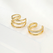 Real 18K Gold Plated Brass Cuff Earrings, Cubic Zirconia Asymmetrical Earrings, Ring, 12mm(GM4836-3)