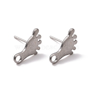 201 Stainless Steel Stud Earring Findings, with Horizontal Loop and 316 Stainless Steel Pin, Foot Print, Stainless Steel Color, 13x7.5mm, Hole: 1.8mm, Pin: 0.7mm(STAS-K241-13P)