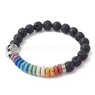 Dyed Natural Lava Rock Beaded Stretch Bracelets for Women, Yoga Chakra Jewelry, with Alloy Tree of Life Beaded, Colorful, Inner Diameter: 2-1/4 inch(5.7cm)(BJEW-JB09670)