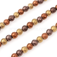 Vacuum Plating Non-magnetic Synthetic Hematite Beads Strands, Matte Style, Round, Faceted, Mixed Color, 6mm, Hole: 1mm, about 67pcs/Strand, 14.57 inch(37cm)(G-F682-01A)
