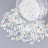 Ornament Accessories, PVC Plastic Paillette/Sequins Beads, Faceted, Flat Round, Clear AB, 4.5x1.2mm, Hole: 1.2mm, about 3200pcs/bag(PVC-T005-062)