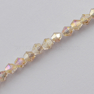 Glass Beads Strands, AB Color Plated, Faceted, Bicone, Beige, 3x3~3.5mm, Hole: 0.5mm, about 125~130pcs/strand, 15.5 inch(EGLA-S056-3mm-09)