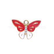 Zinc Alloy Enamel Butterfly Jewelry Pendant, with Crystal AB Resin Rhinestone, Light Gold, Red, 5/8x1 inch(15x24mm), Hole: 3mm(ENAM-TAC0007-08D)