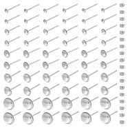 250Pcs 5 Size 304 Stainless Steel Post Stud Earring Findings, Prong Earring Settings, with 250Pcs Ear Nuts, Stainless Steel Color, 3~8mm, Pin: 0.8mm, 50Pcs/size(STAS-DC0014-85)