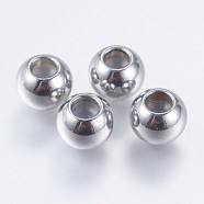 304 Stainless Steel Beads, Round, with Rubber, Slider Stopper Beads, Stainless Steel Color, 8x6mm, Hole: 3.5mm, Rubber Hole: 2.5mm(STAS-I069-22)