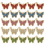 25Pcs Alloy Pendants, with Cubic Zirconia, Golden, Butterfly, Mixed Color, 12x15mm, Hole: 2mm(JX247A)