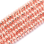Electroplate Non-magnetic Synthetic Hematite Beads Strands, Grade AA, Long-Lasting Plated, Faceted, Rondelle, Rose Gold Plated, 3x2mm, Hole: 0.8mm, about 182pcs/strand, 15.7 inch(40cm)(G-L485-06A-RG)