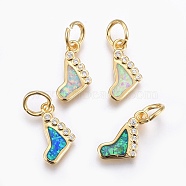 Brass Micro Pave Cubic Zirconia Pendants, with Synthetic Opal, Footprint, Golden, Mixed Color, 19mm, Hole: 4.5mm(ZIRC-F091-07-G)