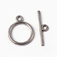 Tibetan Style Toggle Clasps, Lead Free & Cadmium Free & Nickel Free, Ring, Antique Silver, Size: Ring: about 15mm in diameter, 2mm thick, hole: 2mm, Bar: 21mm long, hole: 2mm(X-TIBEP-A12208-S-FF)