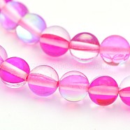 Round Synthetic Moonstone Beads Strands, Holographic Beads, Dyed, Magenta, 8mm, Hole: 1mm, about 45~47pcs/strand, 14~15 inch(G-M210-8mm-08)