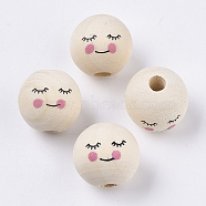Natural Wood European Beads, Printed, Large Hole Beads, Round, Old Lace, 15~16mm, Hole: 4mm, about 200pcs/bag(WOOD-PH0009-39)