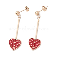 Red Heart with Star Enamel Long Dangle Earrings, Drop Earrings for Women, Rose Gold, 40x13.7x1.3mm, Pin: 0.8mm(STAS-K237-05RG)