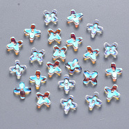 Transparent Spray Painted Glass Beads, AB Color Plated, Clover, Clear AB, 8x8x3mm, Hole: 0.9mm(GLAA-R211-06-D01)