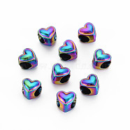 Rack Plating Rainbow Color Alloy European Beads, 
Large Hole Beads, Cadmium Free & Nickel Free & Lead Free, Heart, 8x8.5x7.5mm, Hole: 4.5mm(PALLOY-S180-369)