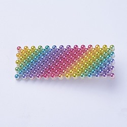 Plastic Imitation Pearl Alligator Hair Clips, with Golden Tone Iron Findings, Rectangle, Colorful, 76x27x16.5mm(PHAR-TAC0003-11)