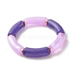 Acrylic Tube Beaded Stretch Bracelets, with Electroplate Non-magnetic Synthetic Hematite Bead, Purple, Inner Diameter: 2-1/4 inch(5.6cm)(BJEW-JB07762-03)