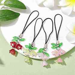 Glass Pendant Mobile Straps, Flower, Mixed Color, 8.7cm, 4pcs/set(HJEW-JM01827-S)