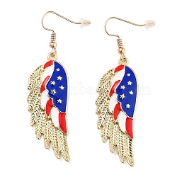 Independence Day Theme Alloy Enamel Dangle Earrings for Women, with Rhinestone, Feather, 65.5x18mm(EJEW-F335-01G-04)