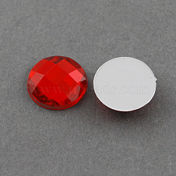 Acrylic Rhinestone Cabochons, Flat Back, Faceted, Half Round, Red, 12x4.5mm(GACR-R002-12mm-02)