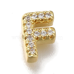 Rack Plating Brass Micro Pave Clear Cubic Zirconia Beads, Long-Lasting Plated, Cadmium Free & Lead Free, Real 18K Gold Plated, Letter, Letter F, 8~9x4~9x3mm, Hole: 0.8mm(KK-G500-30G-F)