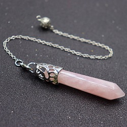 Natural Rose Quartz Dowsing Pendulums, with Alloy Findings, Cone, 510~800mm(PW-WG19123-05)