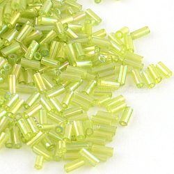 AB Color Plated Glass Bugle Beads, Transparent Colours Rainbow, Green Yellow, 4~4.5x2mm, Hole: 1mm, about 450g/bag, 14000pcs/bag(SEED-R011-164)