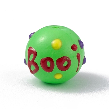 Opaque Painted Glass Beads, Round with Handmade Enamel Smearing BOOi, Lime Green, 13.5x13mm, Hole: 1.4mm