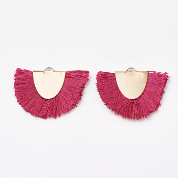 Polyester Tassel Pendant Decorations, with Brass Findings, Semicircle, Light Gold, Medium Violet Red, 25~27x32~35x3mm, Hole: 3x1.5mm