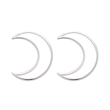 Eco-Friendly Brass Linking Rings, Cadmium Free & Nickel Free & Lead Free, Moon, 925 Sterling Silver Plated, 49x40x1mm