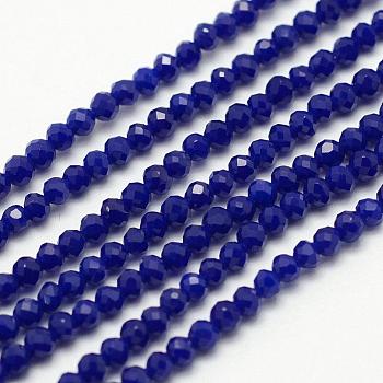 Faceted Synthetic Quartz Beads Strands, Dyed, Round, Blue, 2mm, Hole: 0.5mm, about 200pcs/strand, 15.5 inch(39.5cm)