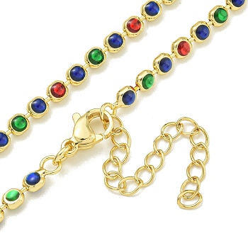 Brass Enamel Square Link Chain Necklaces, Real 18K Gold Plated, Lead Free & Cadmium Free & Nickel Free, Long-Lasting Plated, Colorful, 17.72 inch(45cm)