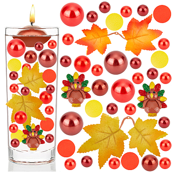 DIY Thanksgiving Day Vase Fillers for Centerpiece Floating Pearls Candles, Including Plastic Round Beads, Rabbit Resin Cabochons, Ornament Accessories, Leaf Plastic & Cloth Simulation, Mixed Color