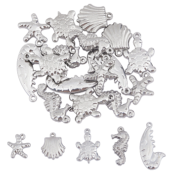 Unicraftale 20Pcs 5 Style 201 & 304 Stainless Steel Charms, Starfish/Sea Stars, Stainless Steel Color, 14~25x9.5~13x3~3.5mm, Hole: 1~1.5mm, 4pcs/style