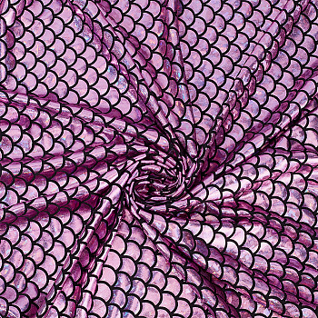 Sparkly Hologram Spandex Mermaid Printed Fish Scale Fabric, Stretch Fabric, Medium Orchid, 150x0.08cm