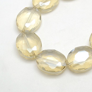Faceted Electroplate Crystal Glass Oval Beads Strands, Rainbow Color Plated, Pale Goldenrod, 24x20x10mm, Hole: 1mm, about 30pcs/strand, 28.3 inch